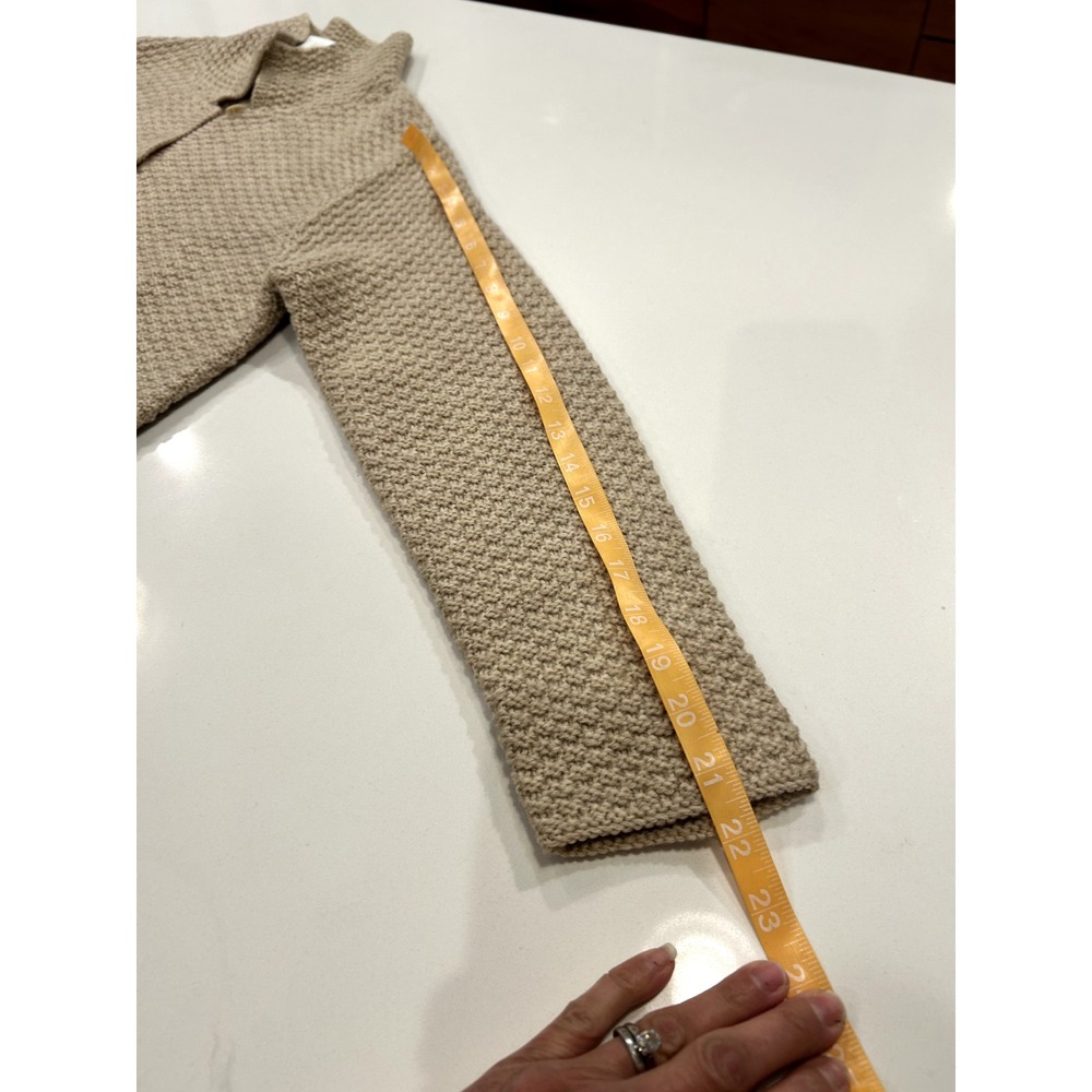 VTG Talbots 100% wool coastal beachy summer hand knit cardigan tan oatmeal small - Picture 7 of 9